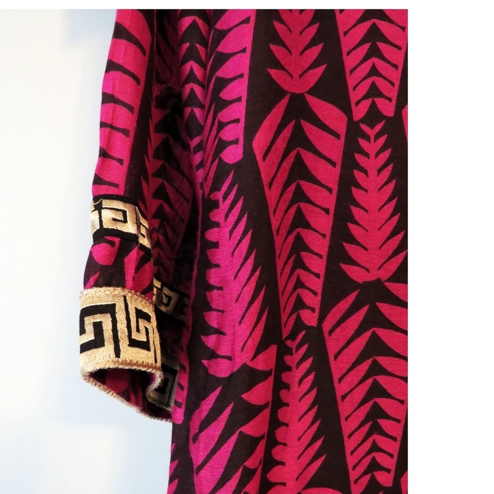 Embroidered Kaftan Maxi Dress –Beaded Floral Trim, Side Slits, Boho Ethnic Style - Picture 15 of 16